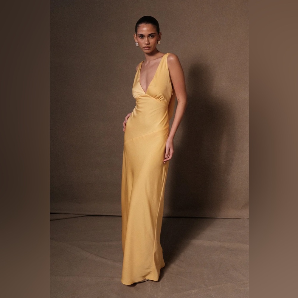Meshki Nadia Maxi Satin Dress With Back Cowl - Lemon